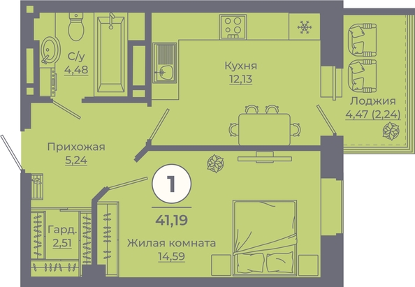 
  Продается 1-комн. квартира, 41.07 м², ЖК Сокольники, литера 10
. Фото 1.