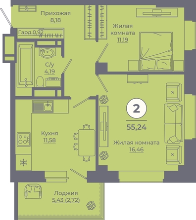 
  Продается 2-комн. квартира, 55.09 м², ЖК Сокольники, литера 10
. Фото 1.