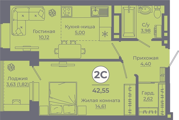 
  Продается 2-комн. квартира, 42.38 м², ЖК Сокольники, литера 10
. Фото 1.