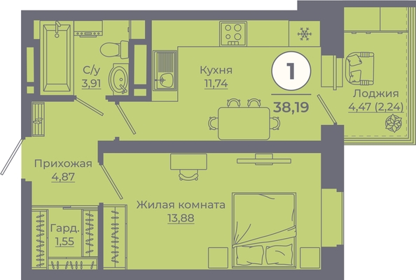 
   Продам 1-комнатную, 38.36 м², Сокольники, литера 10

. Фото 2.