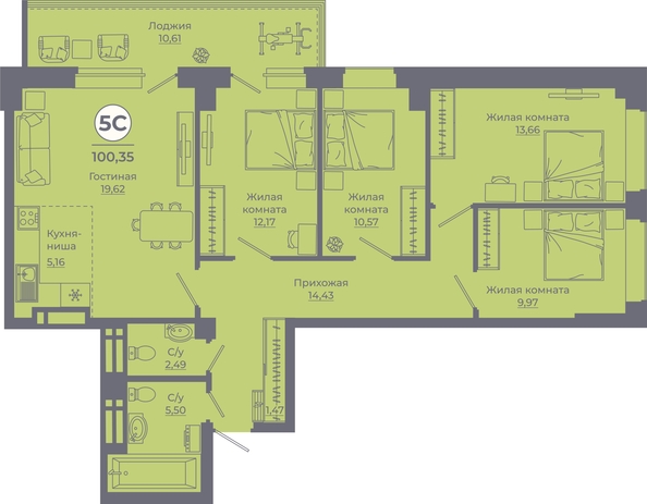
   Продам 5-комнатную, 100.5 м², Сокольники, литера 9

. Фото 2.