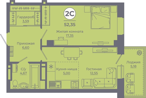 
   Продам 2-комнатную, 52.22 м², Сокольники, литера 9

. Фото 1.