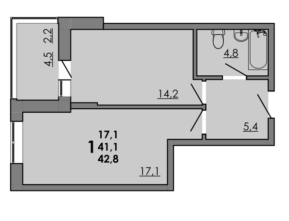 
   Продам 1-комнатную, 42.8 м², Gray (Грэй), кв-л 11-2

. Фото 2.