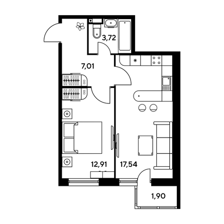 
   Продам 2-комнатную, 43.25 м², Малина Парк, дом 1

. Фото 1.