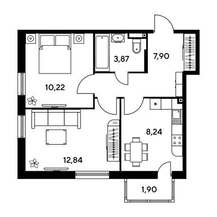 
   Продам 2-комнатную, 46.79 м², Малина Парк, дом 1

. Фото 1.