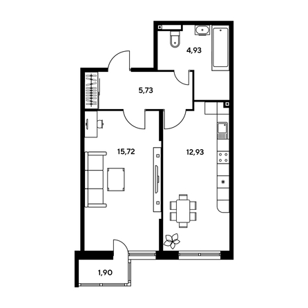 
   Продам 1-комнатную, 42.32 м², Малина Парк, дом 1

. Фото 1.