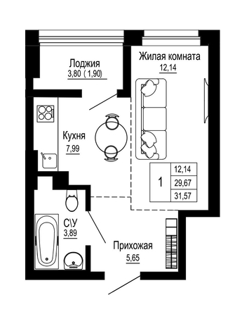 
   Продам 1-комнатную, 31.57 м², Привокзальная ул, 3Б

. Фото 4.