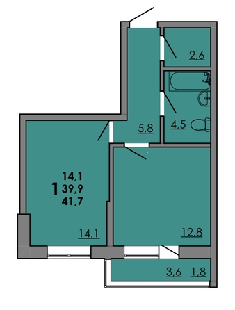 
  Продается 1-комн. квартира, 41.7 м², ЖК Gray (Грэй), кв-л 11-3
. Фото 2.
