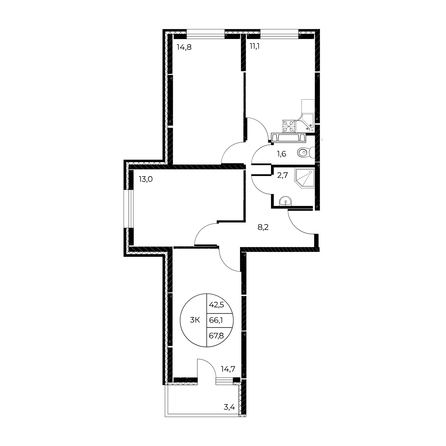 
   Продам 3-комнатную, 67.8 м², Панорама на Театральном, литера 1

. Фото 1.