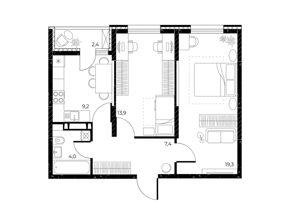 
  Продается 2-комн. квартира, 55 м², ЖК Панорама на Театральном, литера 1
. Фото 1.