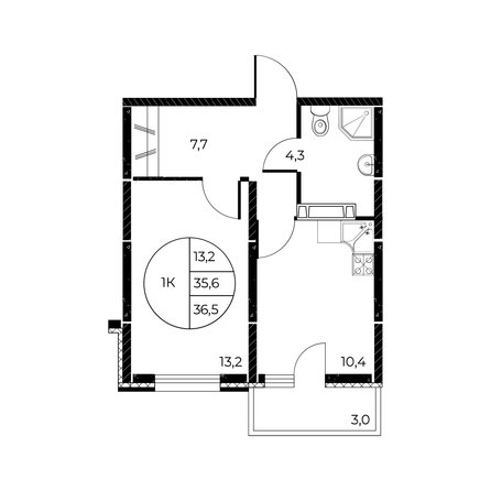 
  Продается 1-комн. квартира, 36.5 м², ЖК Панорама на Театральном, литера 1
. Фото 1.
