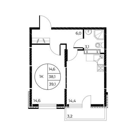 
   Продам 1-комнатную, 39.1 м², Панорама на Театральном, литера 1

. Фото 1.