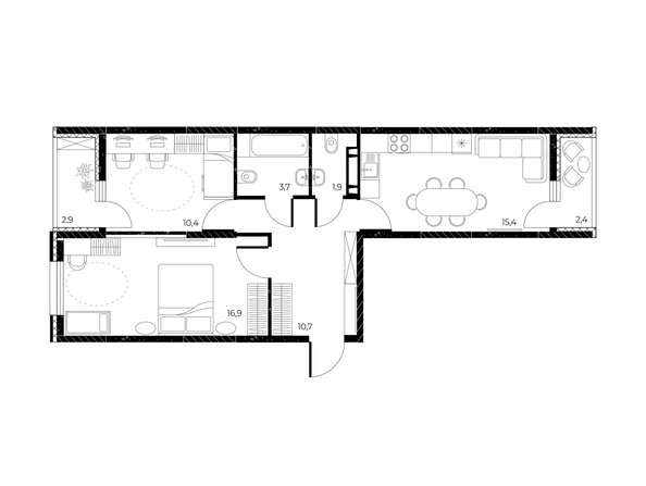 
  Продается 3-комн. квартира, 61.7 м², ЖК Панорама на Театральном, литера 1
. Фото 1.