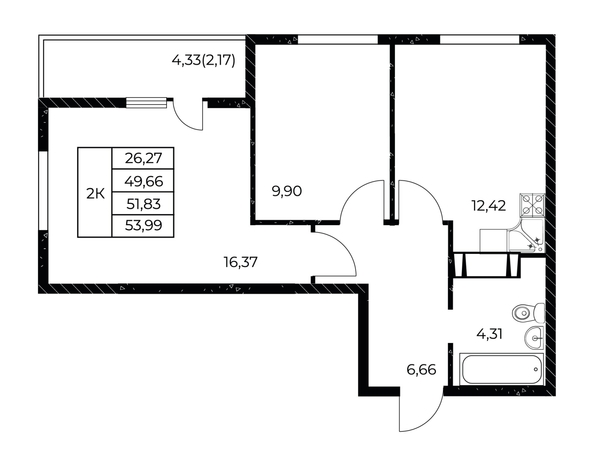 
   Продам 2-комнатную, 53.99 м², Звезда Столицы 2

. Фото 1.