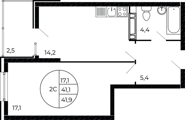 
   Продам 1-комнатную, 41.39 м², Александра Невского ул, 2 лит 1.3

. Фото 1.