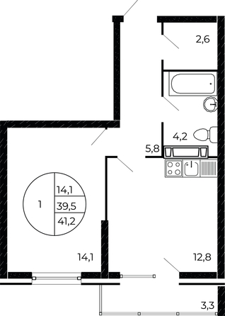 
   Продам 1-комнатную, 40.85 м², Александра Невского ул, 2 лит 1.1.

. Фото 2.