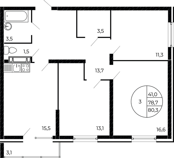 
   Продам 3-комнатную, 79.5 м², Александра Невского ул, 2 лит 1.1.

. Фото 1.