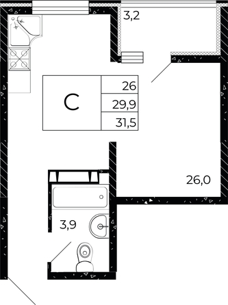 
  Продается студия, 31.5 м², ЖК Флора, литера 2.1
. Фото 1.