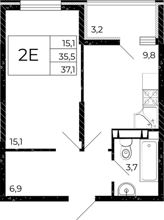
  Продается 1-комн. квартира, 37.1 м², ЖК Флора, литера 3.1
. Фото 2.