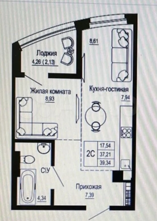 
   Продам 2-комнатную, 39.5 м², Привокзальная ул, 3

. Фото 6.