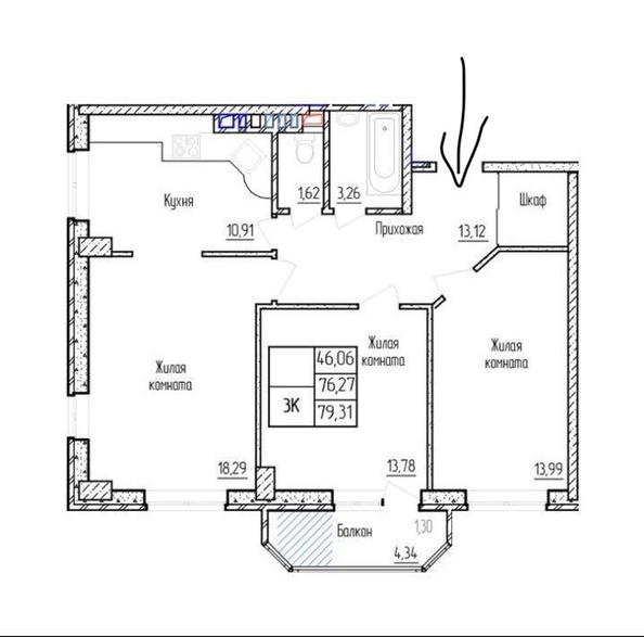 
   Продам 3-комнатную, 79 м², Михаила Нагибина пр-кт, 31

. Фото 17.