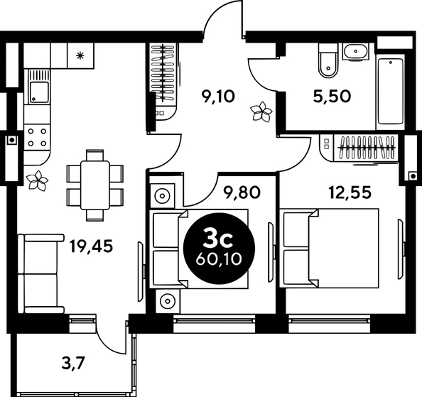 
  Продается 2-комн. квартира, 40.15 м², ЖК Сезоны
. Фото 1.