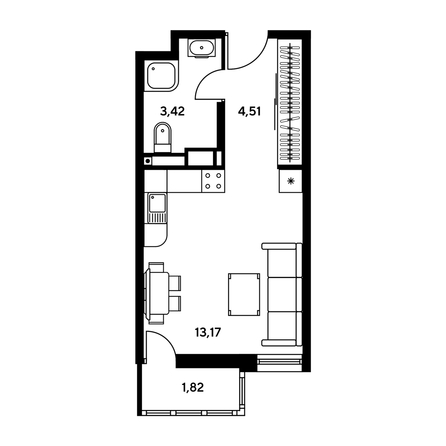 
  Продается студия, 22.42 м², ЖК Гринсайд, 5.1-5.5
. Фото 1.