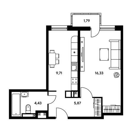 
  Продается 1-комн. квартира, 37.07 м², ЖК Гринсайд, 5.1-5.5
. Фото 1.