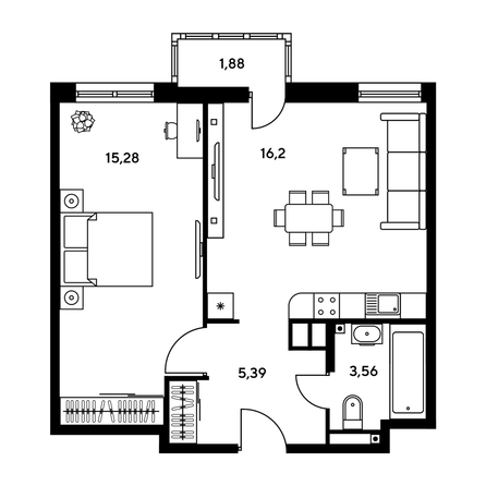 
  Продается 2-комн. квартира, 41.83 м², ЖК Гринсайд, 5.1-5.5
. Фото 1.