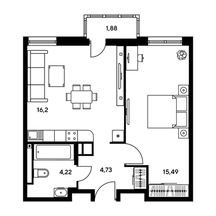 
  Продается 2-комн. квартира, 41.72 м², ЖК Гринсайд, 5.1-5.5
. Фото 1.