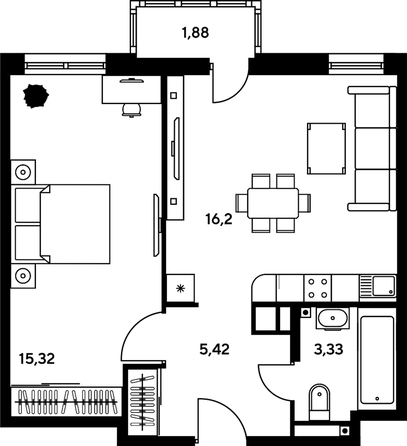 
  Продается 2-комн. квартира, 42.02 м², ЖК Гринсайд, 5.1-5.5
. Фото 1.