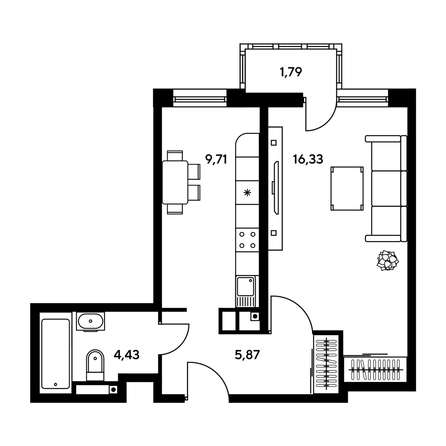 
  Продается 2-комн. квартира, 41.87 м², ЖК Гринсайд, 5.1-5.5
. Фото 1.