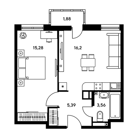 
  Продается 2-комн. квартира, 38.73 м², ЖК Гринсайд, 5.1-5.5
. Фото 1.