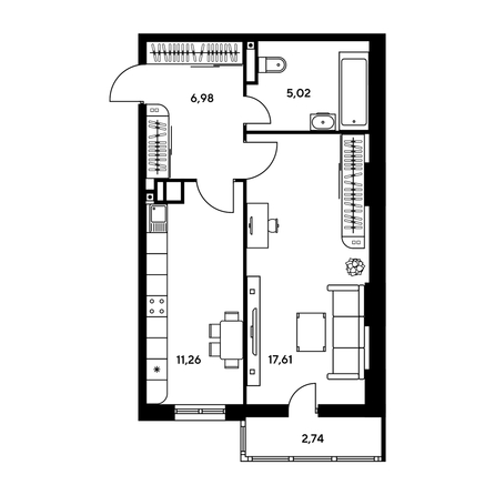 
  Продается 1-комн. квартира, 45.1 м², ЖК Гринсайд, 4.1-4.3
. Фото 1.