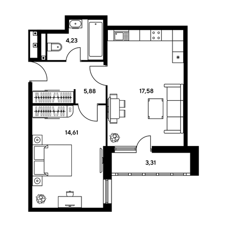 
  Продается 2-комн. квартира, 45 м², ЖК Гринсайд, 4.1-4.3
. Фото 1.