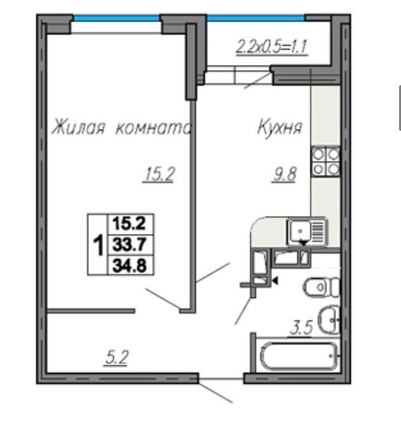 
   Продам 1-комнатную, 34.8 м², Нансена ул, 83с1

. Фото 7.