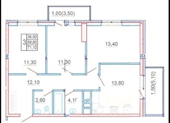 
  Продается 3-комн. квартира, 73.85 м², Мечникова ул, д. 41/53
. Фото 9.