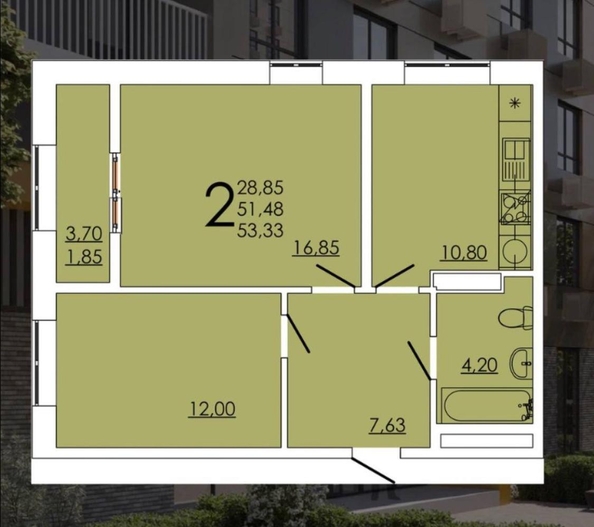 
  Продается 2-комн. квартира, 53.33 м², Зорге ул, д. 11
. Фото 1.