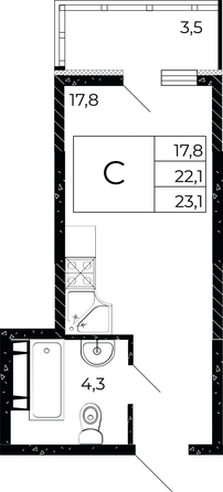 
  Продается студия, 23.1 м², ЖК Флора, литера 3.1
. Фото 1.