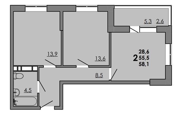 
  Продается 2-комн. квартира, 57.75 м², ЖК Gray (Грэй), кв-л 11-2
. Фото 1.