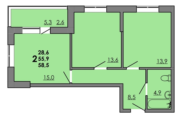 
  Продается 2-комн. квартира, 58.45 м², ЖК Gray (Грэй), кв-л 11-2
. Фото 1.