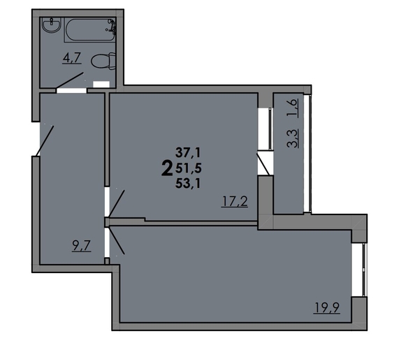 
  Продается 2-комн. квартира, 53.3 м², ЖК Gray (Грэй), кв-л 11-2
. Фото 1.