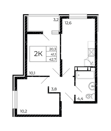 
  Продается 2-комн. квартира, 42.7 м², ЖК Флора, литера 2.2
. Фото 1.