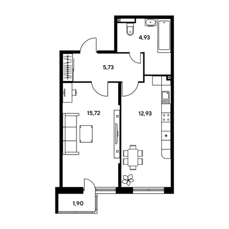 
  Продается 1-комн. квартира, 42.73 м², ЖК Малина Парк, дом 2
. Фото 1.