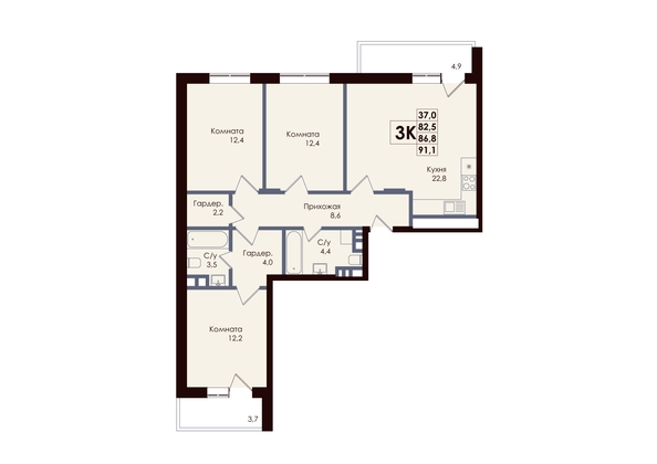 
  Продается 3-комн. квартира, 86.8 м², ЖК ACADEMIA (Академия)
. Фото 1.