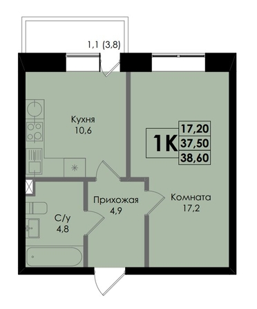 
  Продается 1-комн. квартира, 38.6 м², ЖК Botanika (Ботаника), дом 1
. Фото 1.