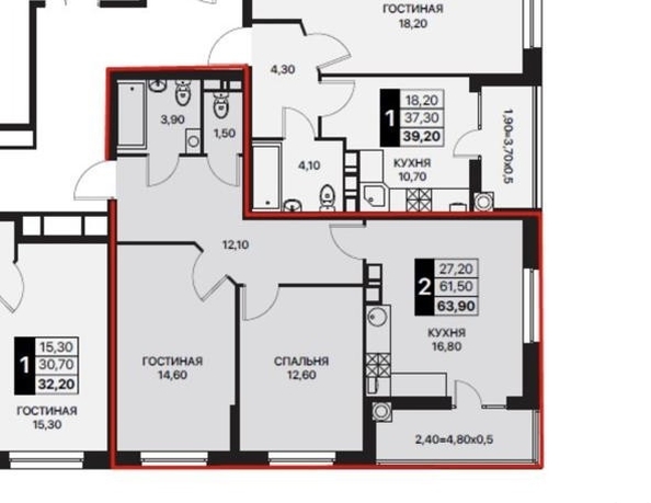 
  Продается 2-комн. квартира, 64 м², Берберовская ул, д. 19
. Фото 10.
