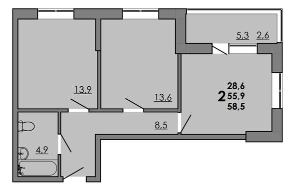 
  Продается 2-комн. квартира, 58.65 м², ЖК Gray (Грэй), кв-л 11-2
. Фото 1.