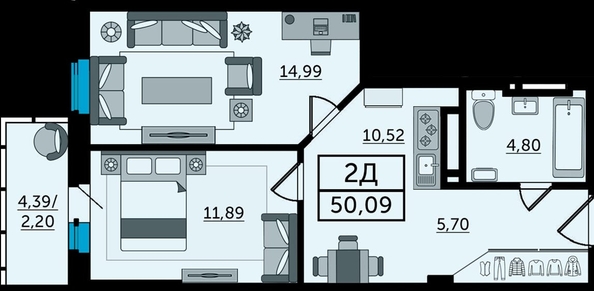 
  Продается 2-комн. квартира, 52.6 м², Ворошиловский пр-кт, д. 82/4
. Фото 6.