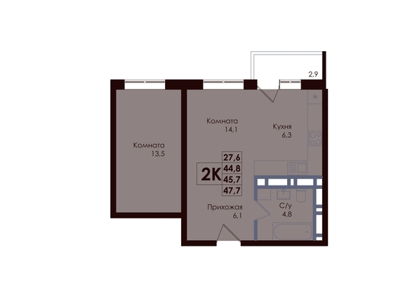 
  Продается 2-комн. квартира 45.7 м², в ЖК ACADEMIA (Академия), 3 этап. Фото 1.